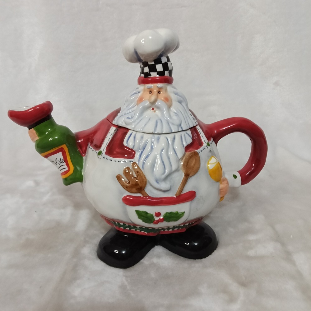 Ganz Chef Santa Claus Ceramic Teapot Christmas Holiday Kitchen Decor Wine Spout